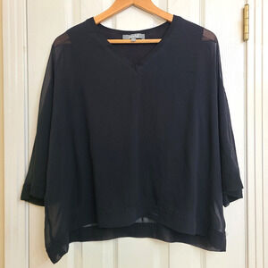 Marled Black Sheer Sleeve Overlay Top Flowy Whimsigoth Dark Fairy Size L